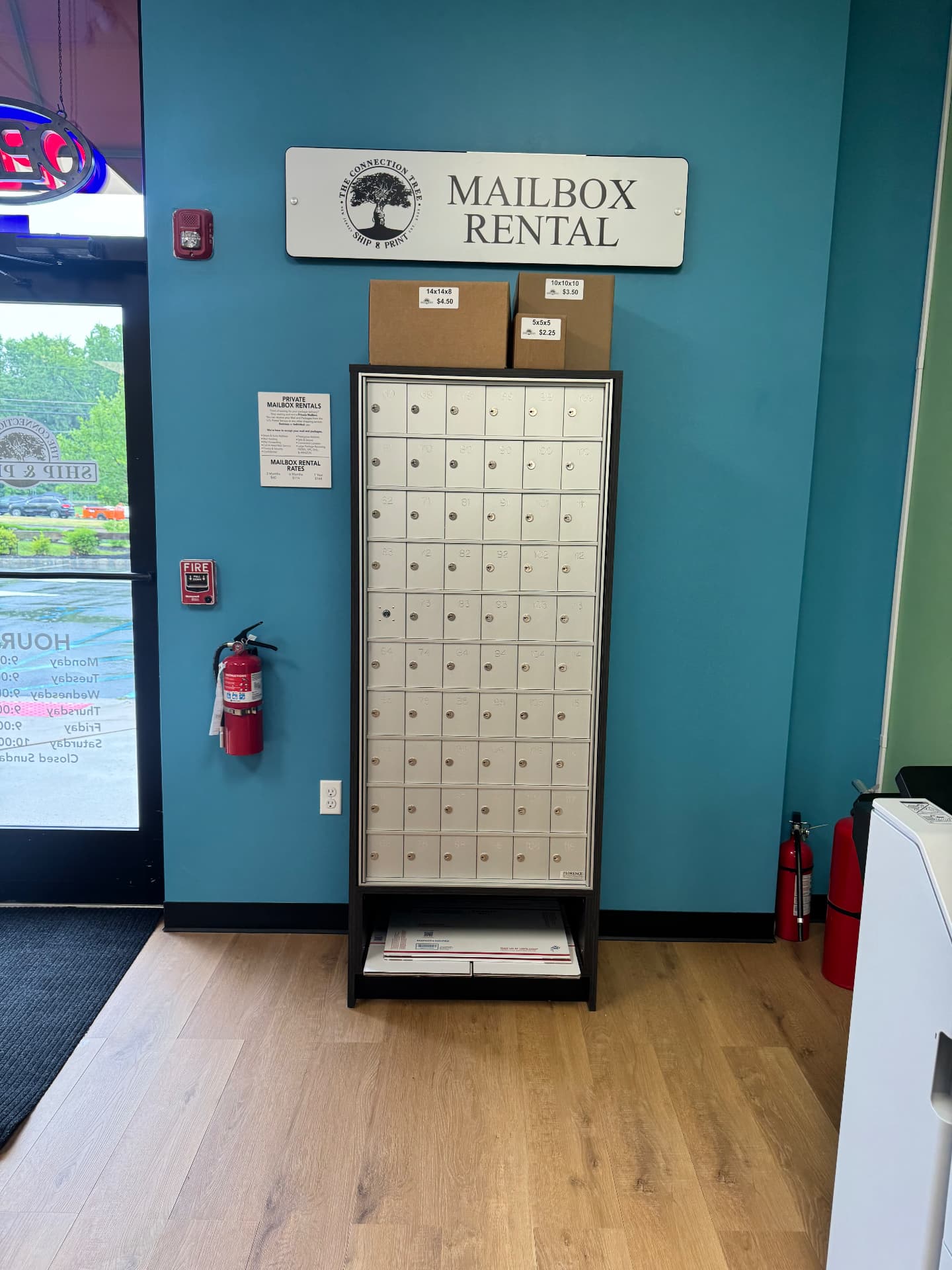 Private mailbox rental wall